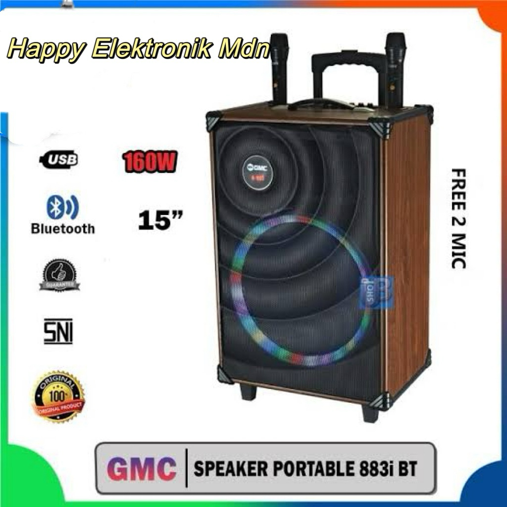 GMC Speaker 883i GMC 15 inch Speaker GMC 883 i Speaker Karaoke Bluetooth 15" - 160W, Gratis 2 Mic Wi