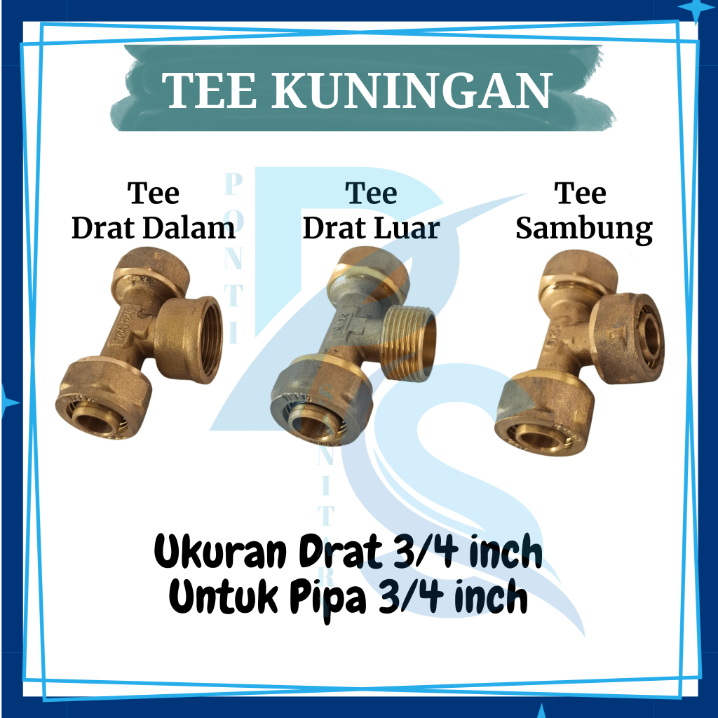 Tee Sambungan T Drat Luar Dalam Fitting Pipa Air Panas 3/4" Kuningan