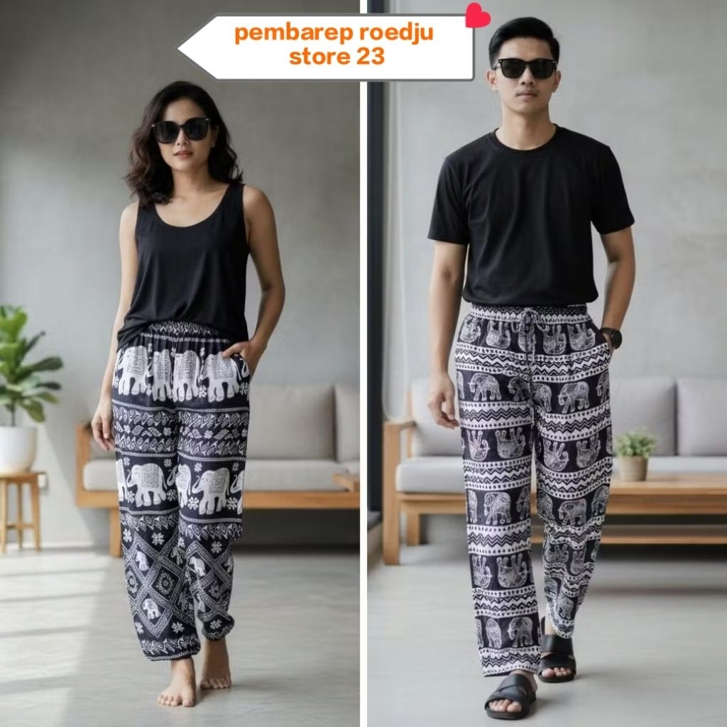 Celana kulot batik motif gajah cowok cewek viral Fhasion terbaru _ Celana rayon hitam putih kesehari