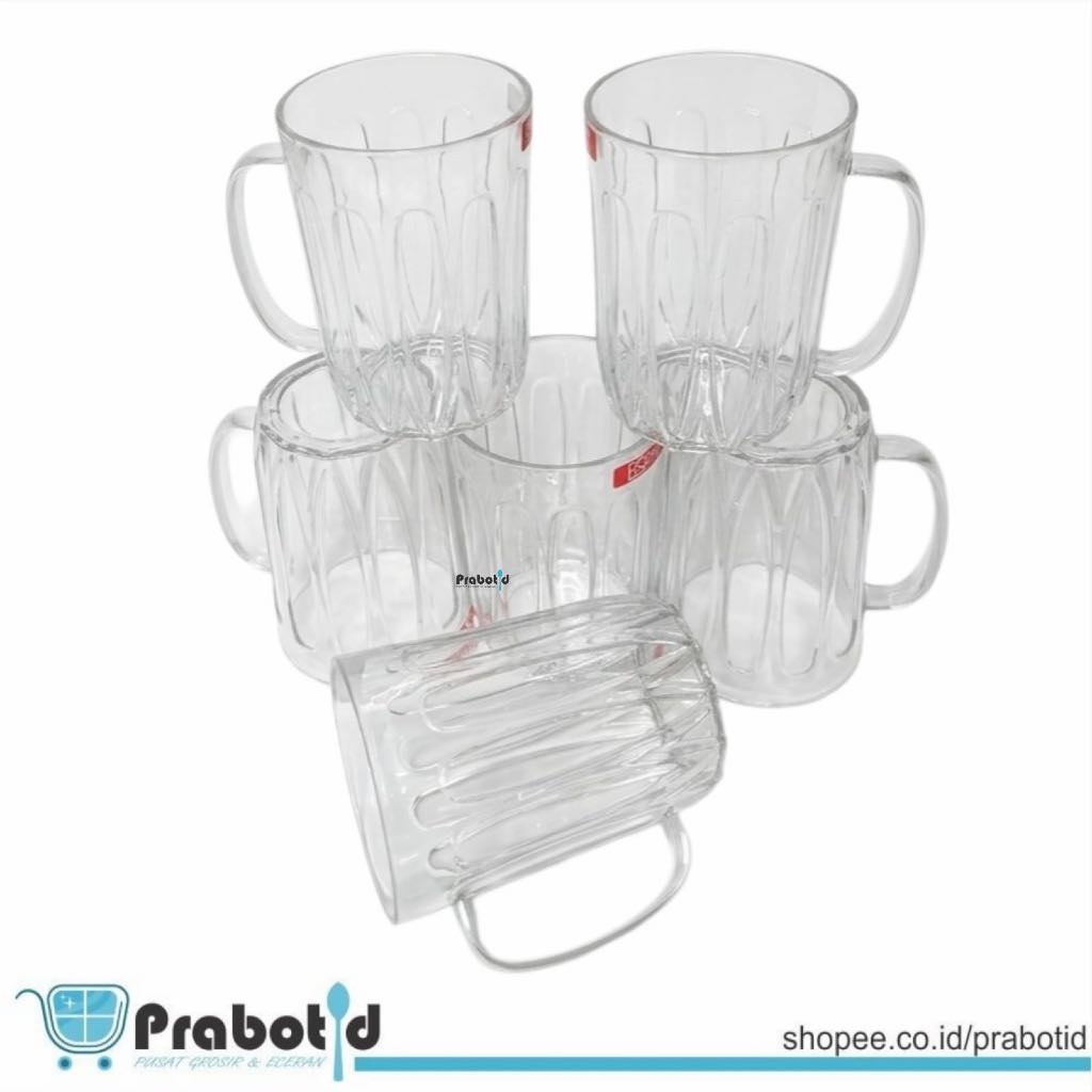 SET GELAS AKRILIK GAGANG 400ML BENING | GELAS BENING PLASTIK 400ML PRABOTID