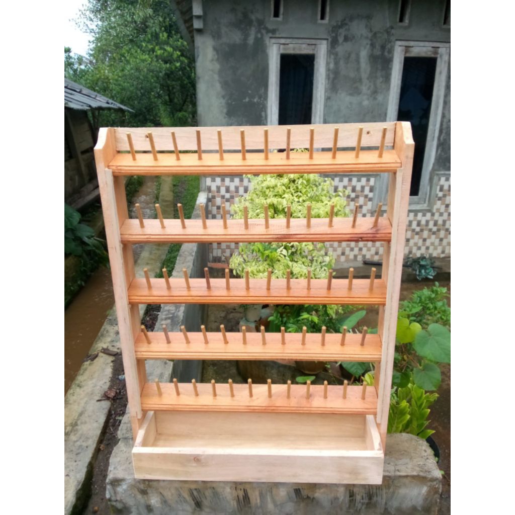 Rak Benang Jahit Dinding Kayu/Tempat Penyimpanan Benang Organizer Minimalis Rak Dinding Serbaguna