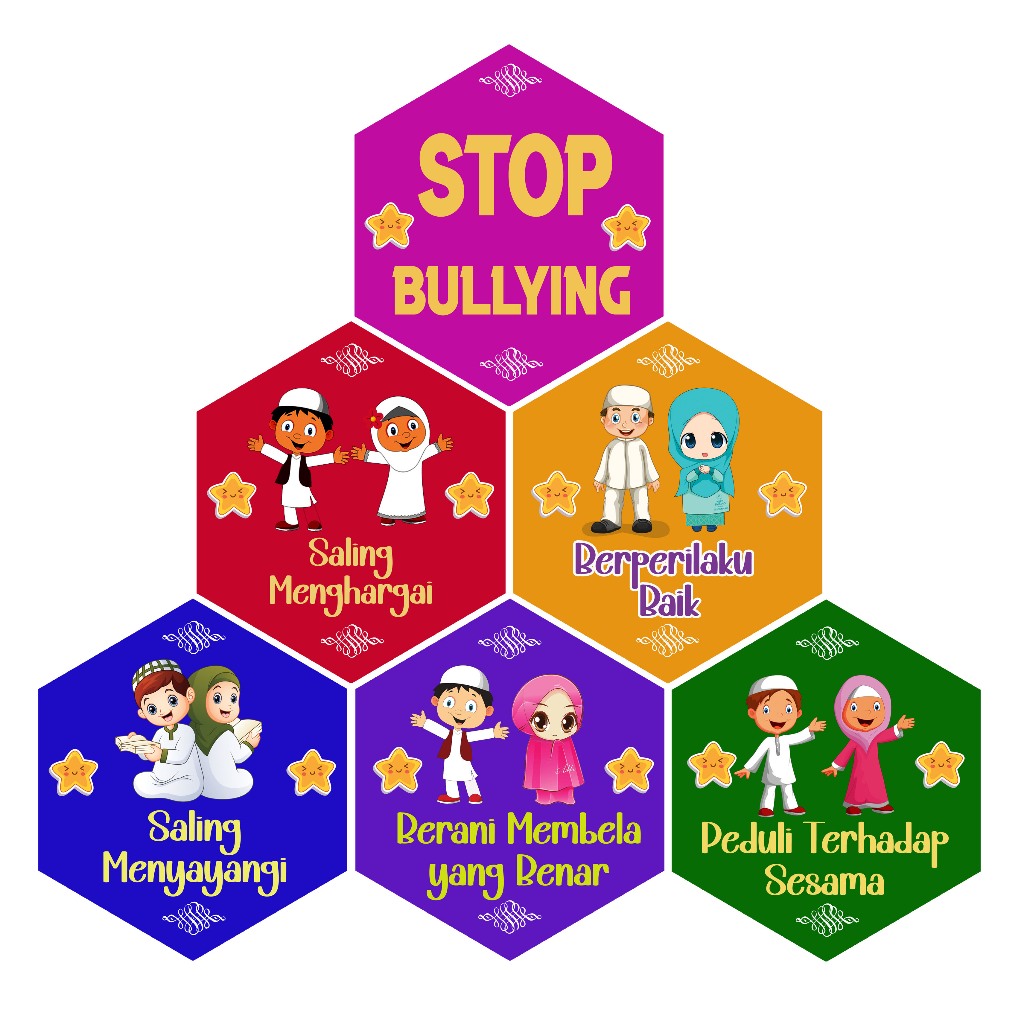 1 Set 6 Pcs Hiasan Kelas Hexagonal Aesthetic Stop Bullying Dekorasi Ruangan Kelas