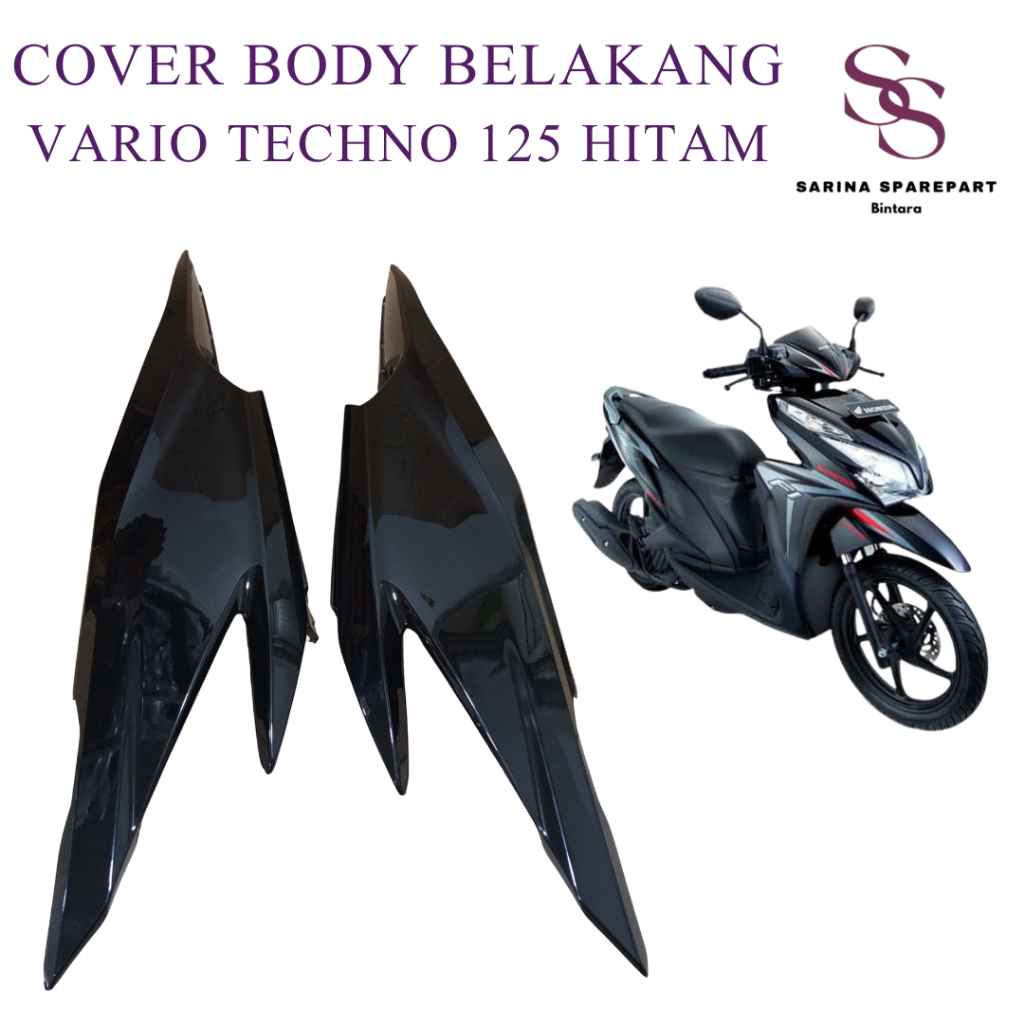 Cover Body Belakang Vario Techno 125 Bodi Samping Vario Techno 125 KZR HITAM Tenshi