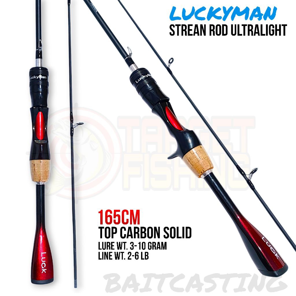 Joran Carbon Solid UL 165cm 2-6lb Luckyman RED STREAM - Rod Casting Ultralight Ringan dan Kuat
