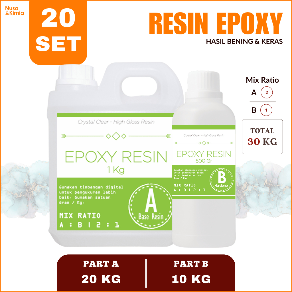 Epoxy Resin Bening 20 SET [Total 30 KG] - Art Resin - Hasil Bening & Keras