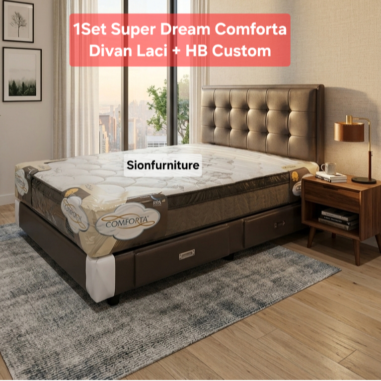 1SET SUPER DREAM (DIVAN LACI+HB CUSTOM) COMFORTA SPRINGBED