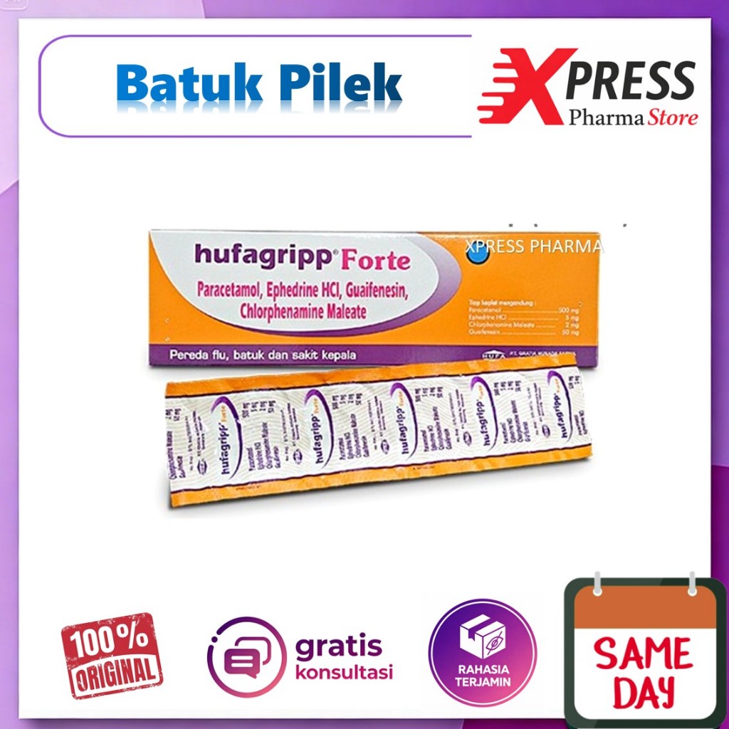 XPRESS  Hufagrip Forte STRIP isi 10 Tablet Obat Batuk Pilek Panas Demam Sakit Kepala Flu Hufagrib Fo