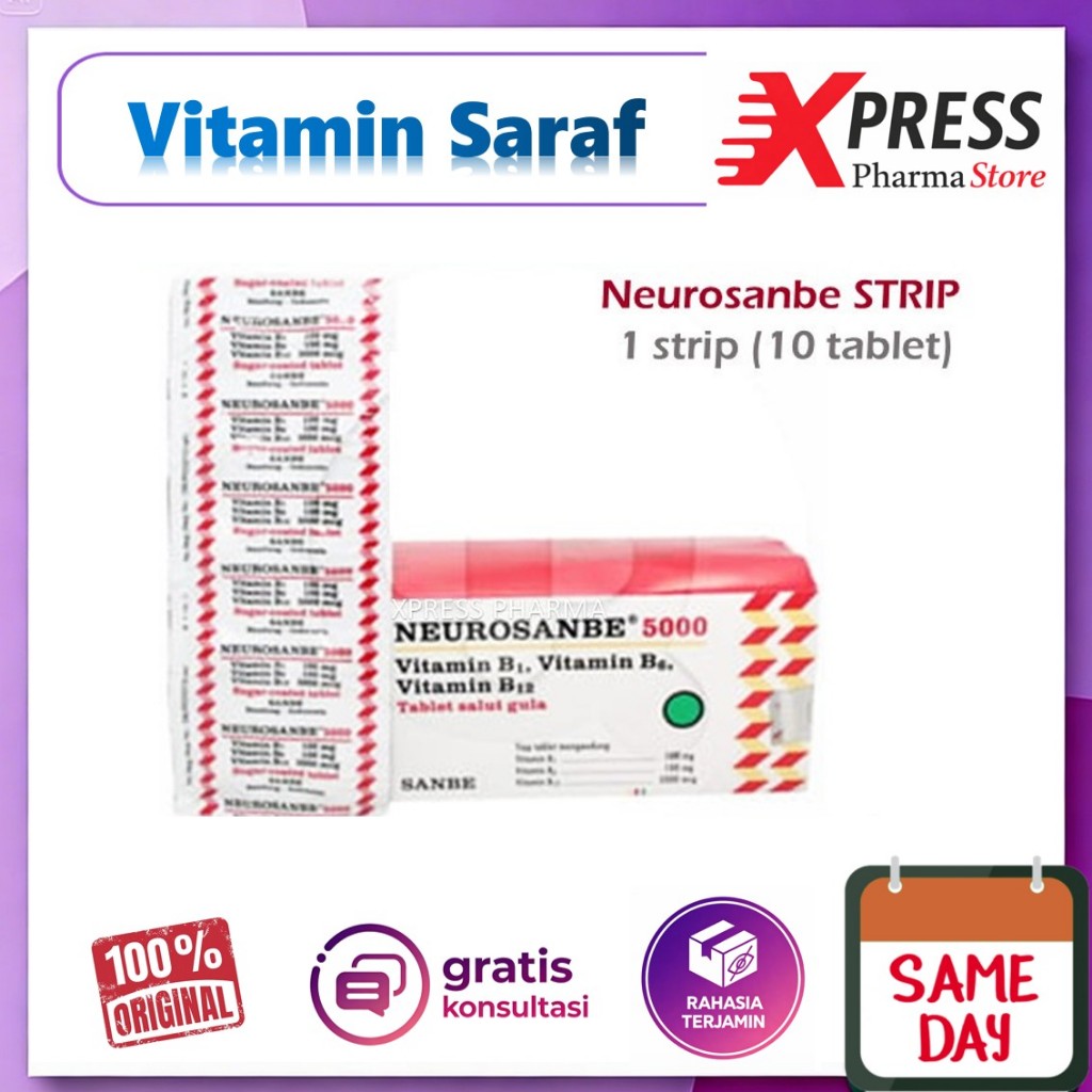 XPRESS ! Neurosanbe 5000 STRIP isi 10 Tablet Obat Vitamin B Komplek Komplex Neurobion Complex Comple