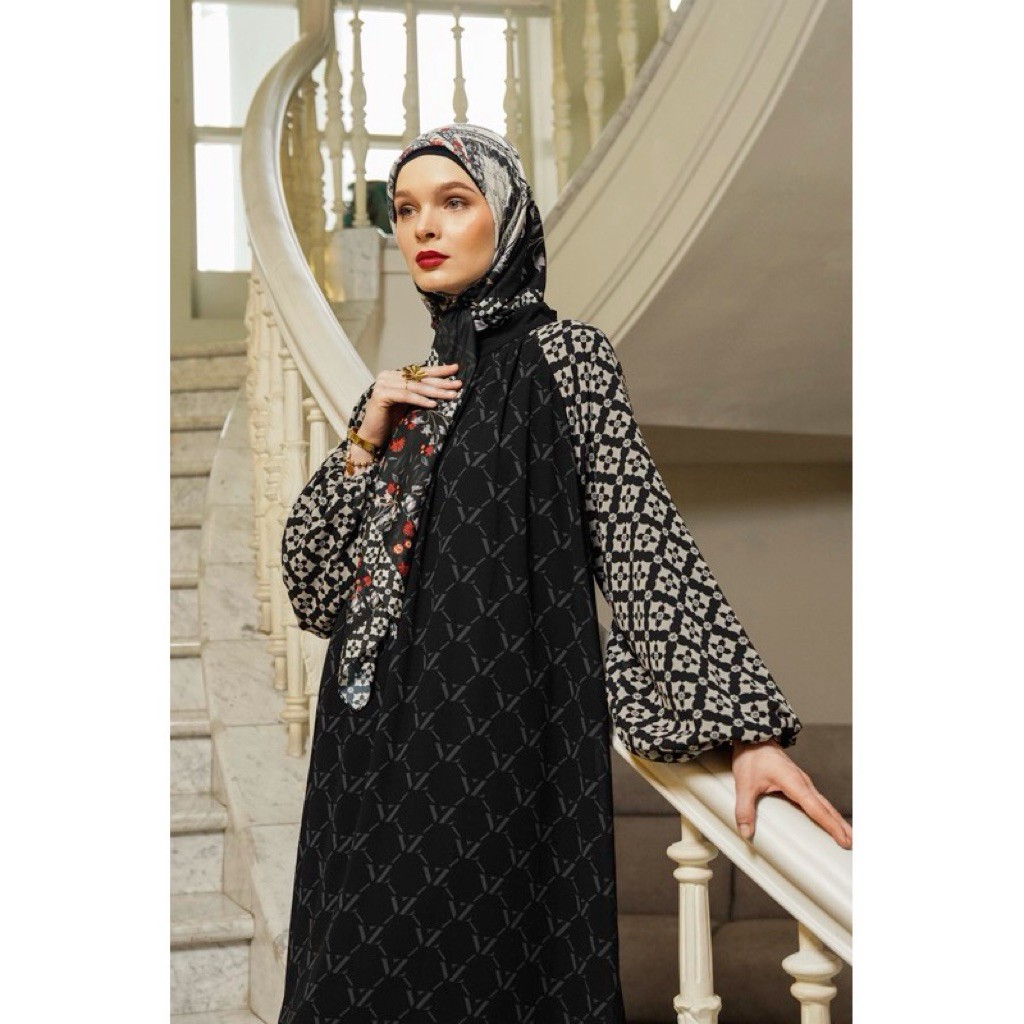 VIVI ZUBEDI MONOGRAM LINEAGE DRESS BLACK