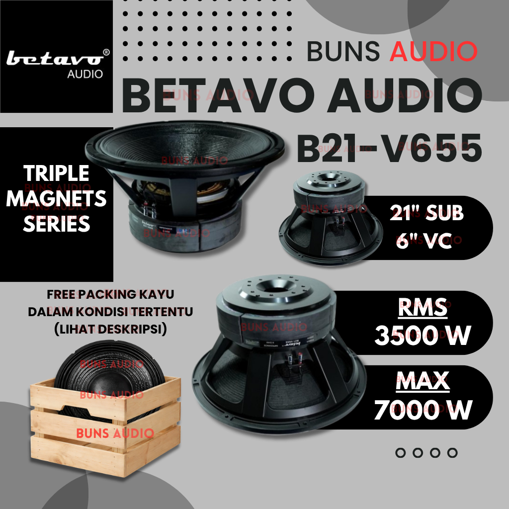 Betavo Audio B21-V655 21 Inch Triple Magnet Speaker + 6 Inch Voice Coil -- 7000 Watts Max Power