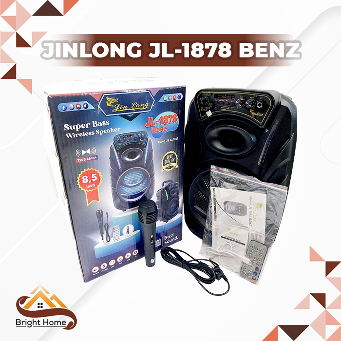 JINLONG JIN LONG JL 1878 BENZ Speaker 8,5 Inchi Bluetooth Portable Free Mic Karaoke