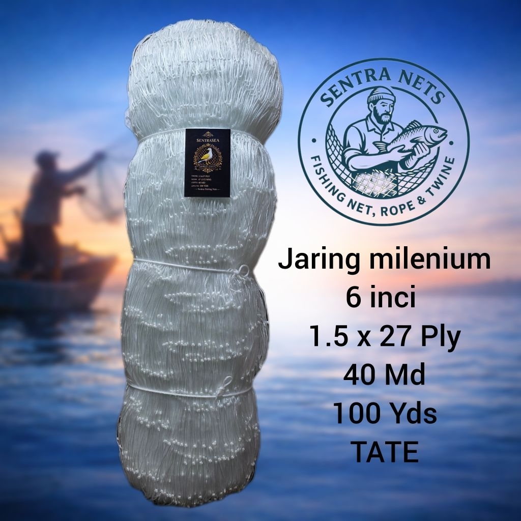 Jaring millenium/Jaring ply/jaring serabut 6 inci 27ply 40md 100yds(Melintang)