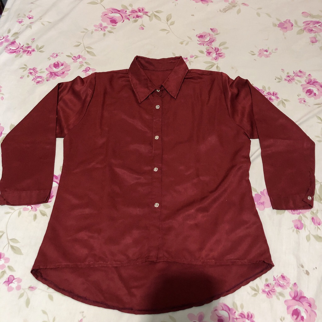atasan baju kemeja merah maroon wanita prlvd