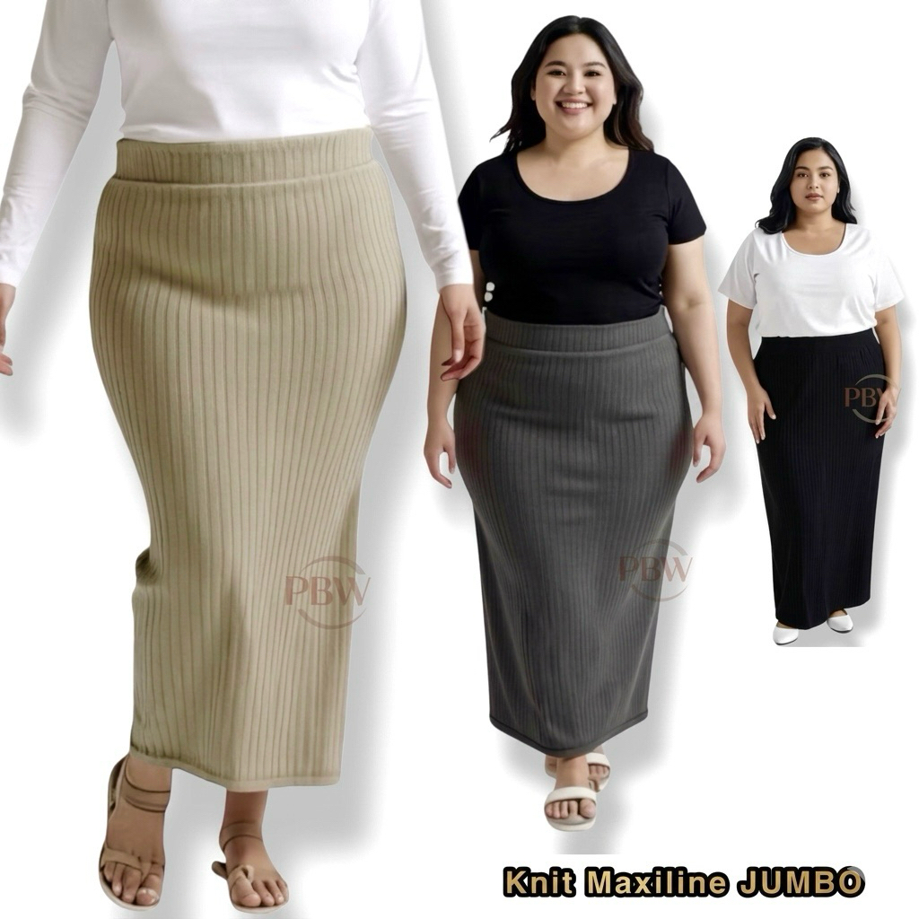 Maxi Skirt Knitted Maxiline Big Size / Rok Span Panjang Bahan Knit Maxiline Premium Tebal Melar Ukur