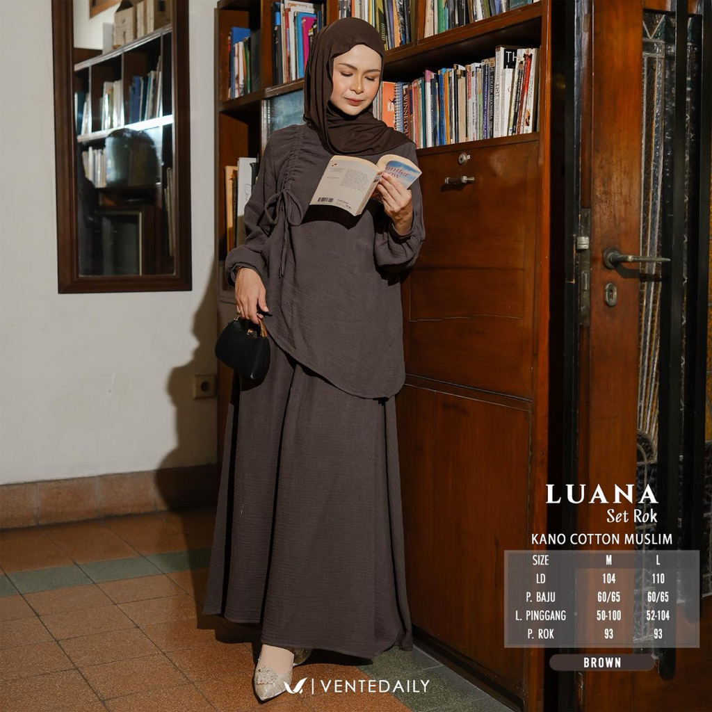LUANA SET ROK VENTEDAILY / SETELAN ROK KATUN KANO / BAJU MUSLIM KANTORAN / CASUAL OUTFIT