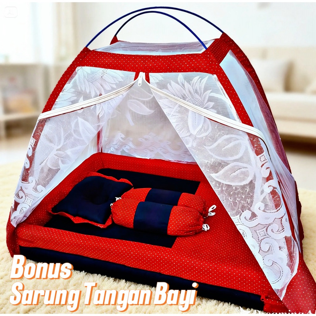 Kasur Bayi Set Kelambu dengan Sarung Tangan Bayi, Ukuran Jumbo 90x60x75cm