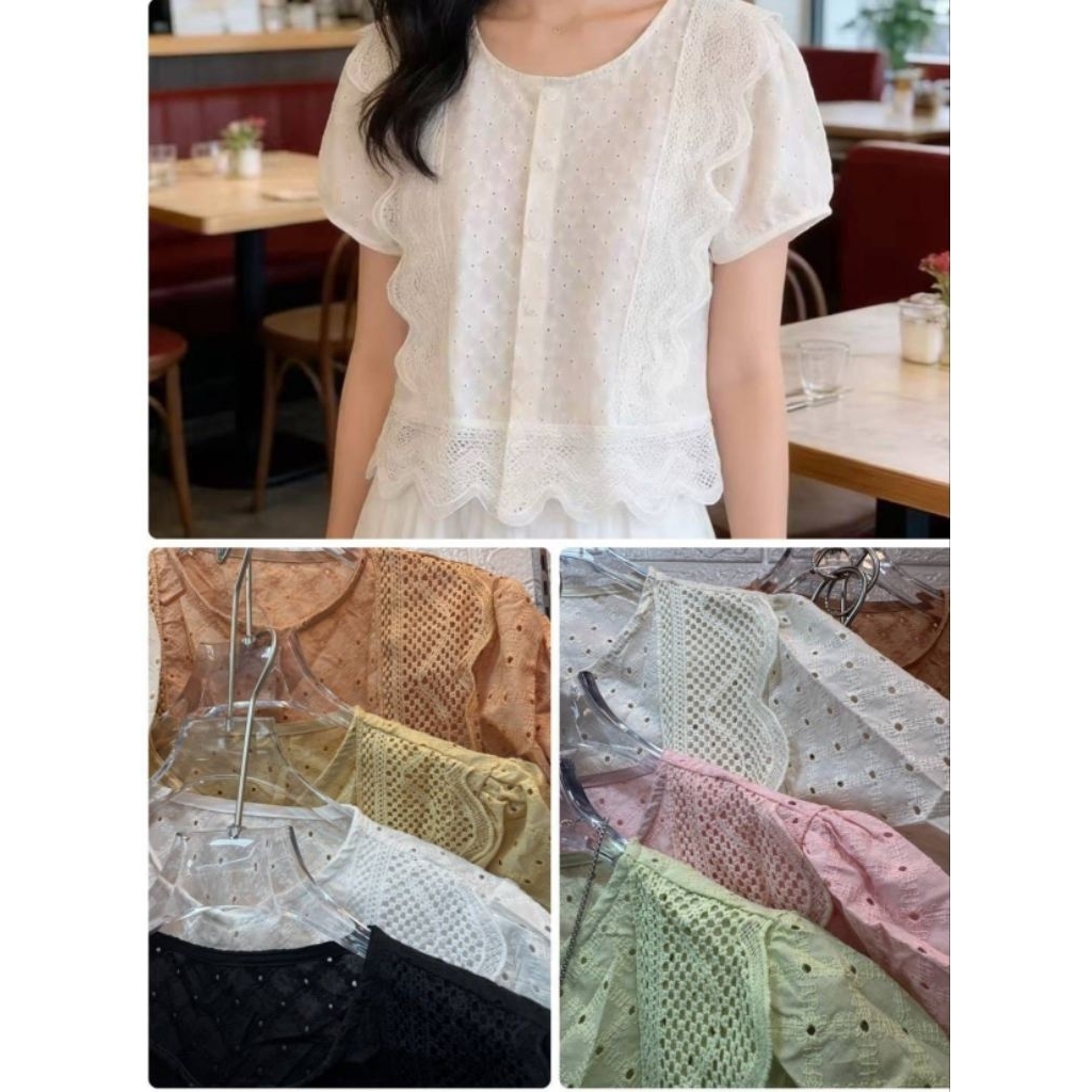Atasan blouse katbol katun tangan pendek kancing wanita top club bangkok bkk