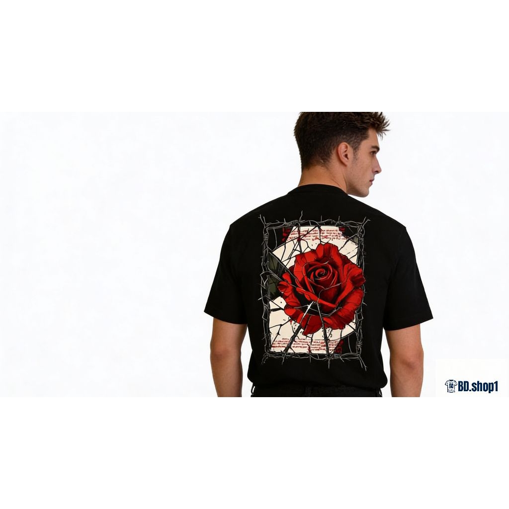 T-shirt kaos pria distro bahan cotton 24s motif bunga mawar
