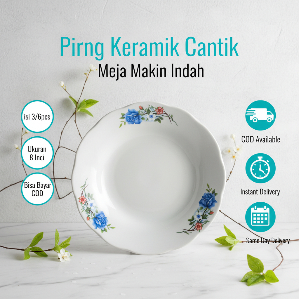 Piring Makan Besar Keramik Lucky 20cm Piring Keramik Motif Lusinan