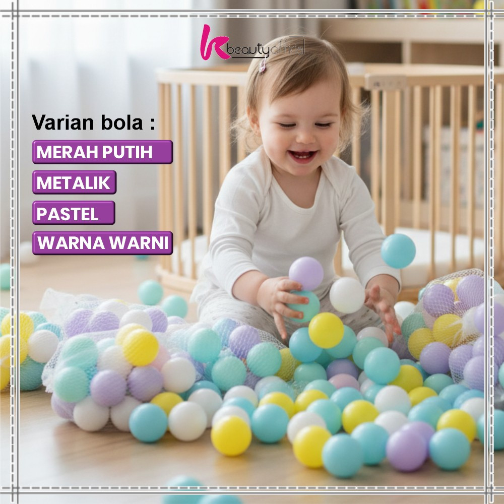 KB-M28 Mainan Mandi Bola Plastik Warna Warni SNI Isi 50PCS Untuk Tenda Keranjang Mandi / Kolam Anak