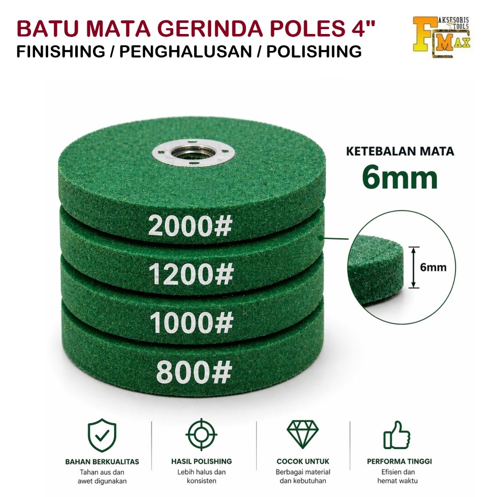 Batu Mata Gerinda Asah Polishing Wheel Grit 800 - 2000 Tebal 6 mm Mata Asah Besi Stainless