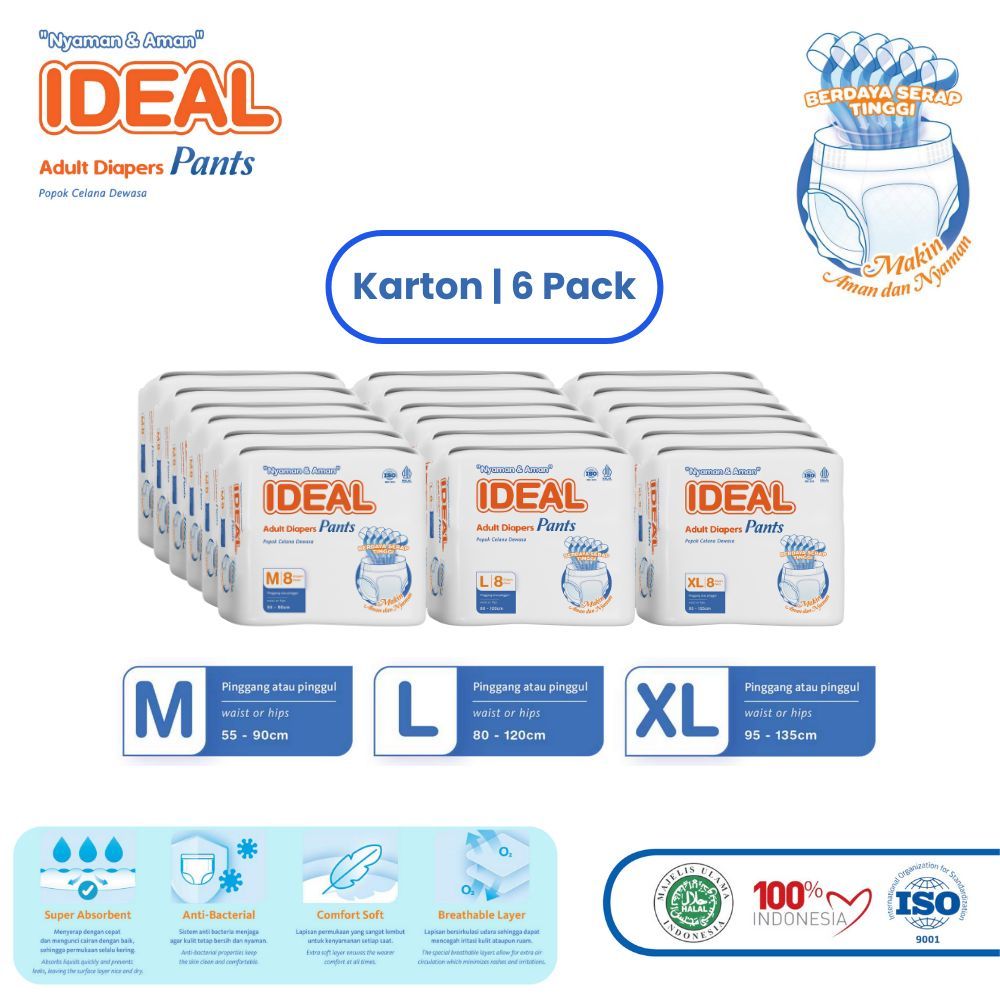 [Karton] Ideal Pants M8 L8 XL8  Popok Dewasa Tipe Celana Anti Bocor Anti Ruam Nyaman di Kulit