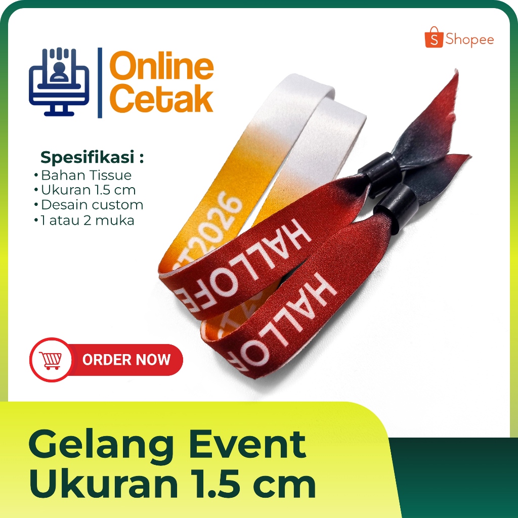 Gelang Lanyard Event Custom 1,5cm | Wristband Lanyard Lock | Tiket Konser Lanyard Custom