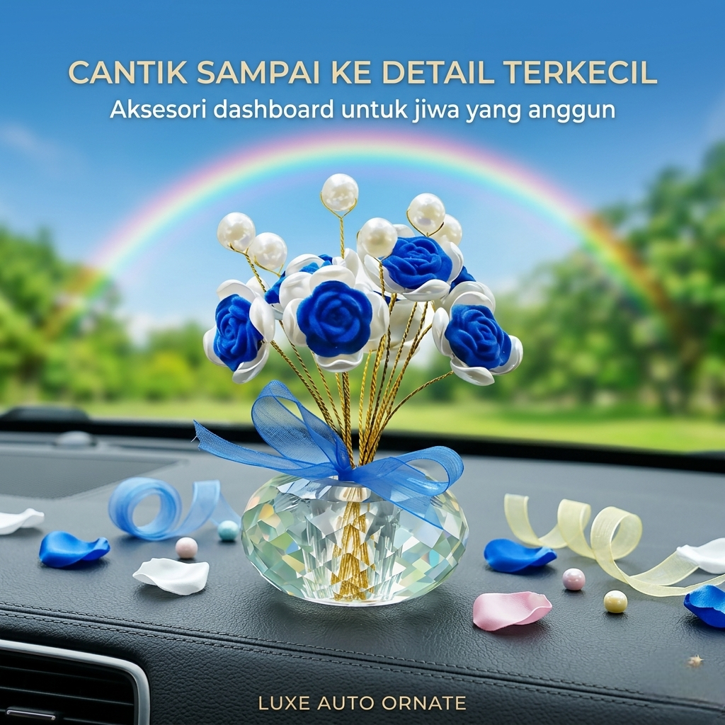 Pajangan Dashboard Mobil Bunga Mawar Kristal dengan Parfum - Dekorasi Cantik Tempel Langsung