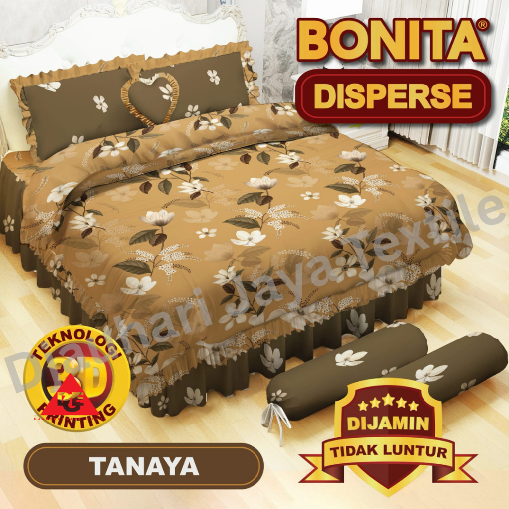 Bedcover Bonita Rumbai Warna Coklat Motif Bunga Uk 180x200cm| Halus | Lembut | Tidak Mudah Luntur