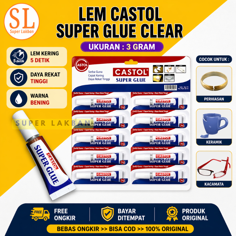 Lem Castol Super Glue Multifungsi Lem Kacamata Keramik Pecah Patah Serbaguna 3gram