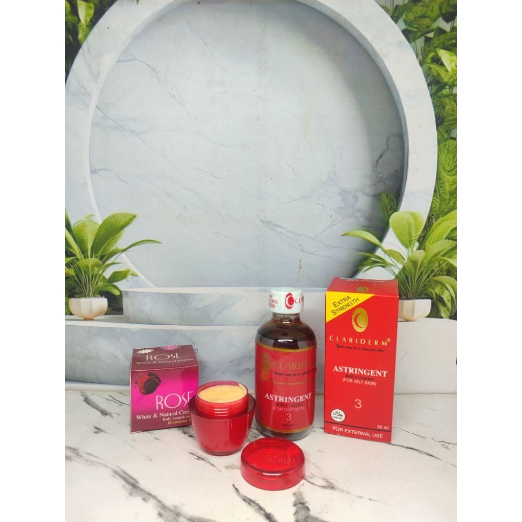 paket 2in1 perawatan wajah cream rose holo pink dan toner clariderm ORI