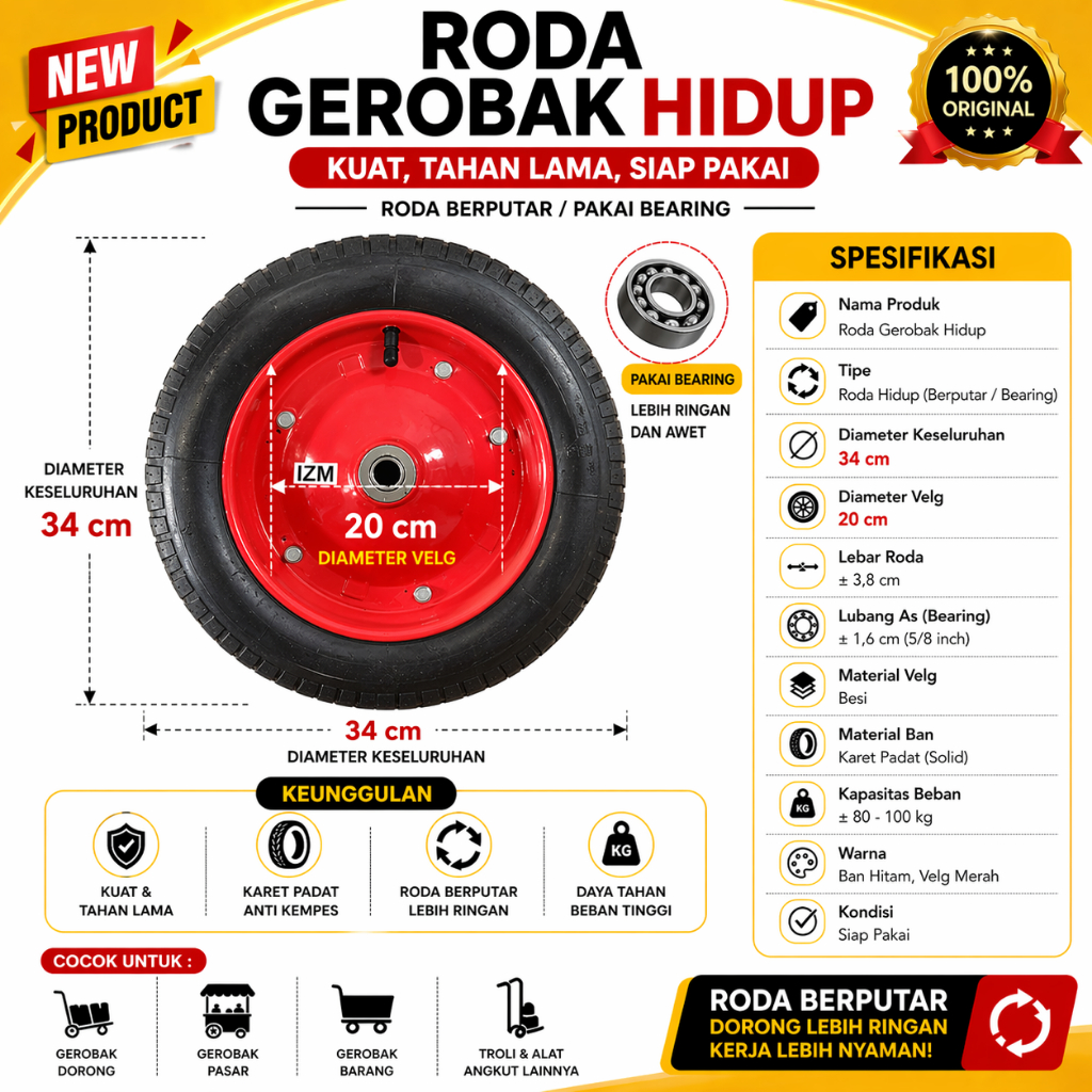 RODA GEROBAK BAN GEROBAK HIDUP / RODA ANGKONG GEROBAK PASIR MURAH