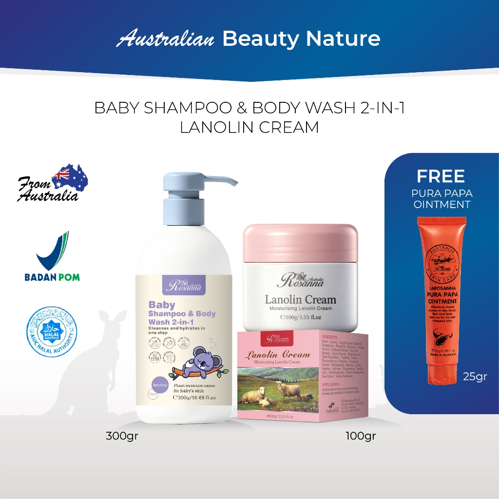 LAROSANNA Australia Bundle Baby Shampoo & Body Wash 2-in-1 & Lanolin Cream (2 pcs)