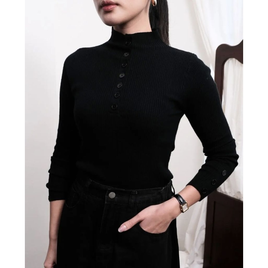 PINKDOSE | ATASAN MANSET HILLARY KANCING | ATASAN PREMIUM KNIT BUSUI FRIENDLY (REAL PIC)