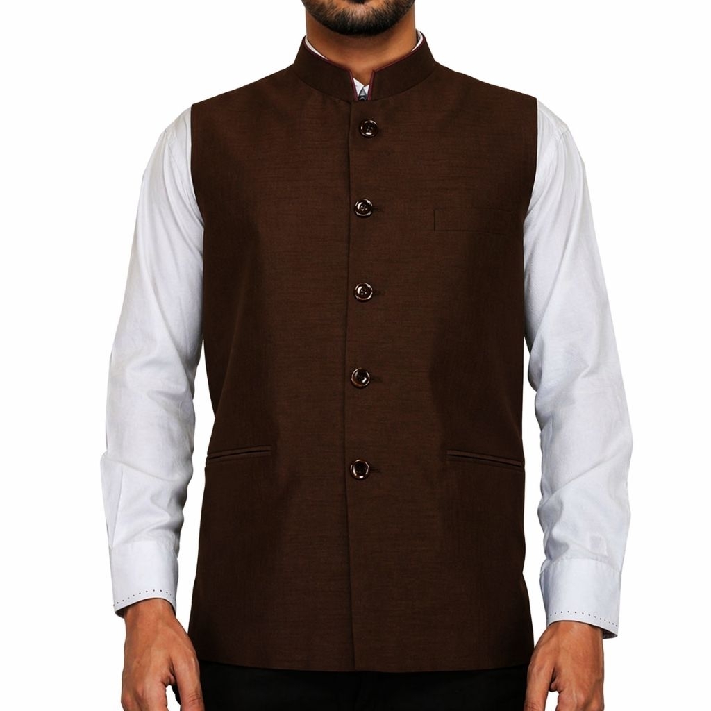 Rompi Pria Hitam Formal Nehru – Vest Jas Tanpa Lengan Kerah Shanghai Elegan Slim Fit