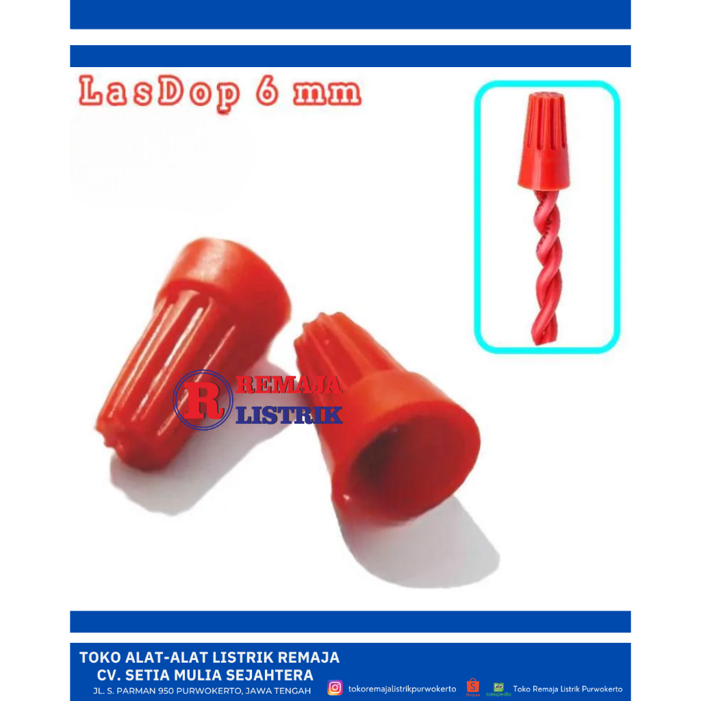 Lasdop Merah 6 mm / Penutup Sambungan Kabel 6 mm Merah
