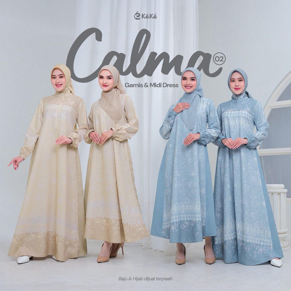 KEKE CALMA 02 (Soft Yellow & Sky Blue) Gamis Midi Dress