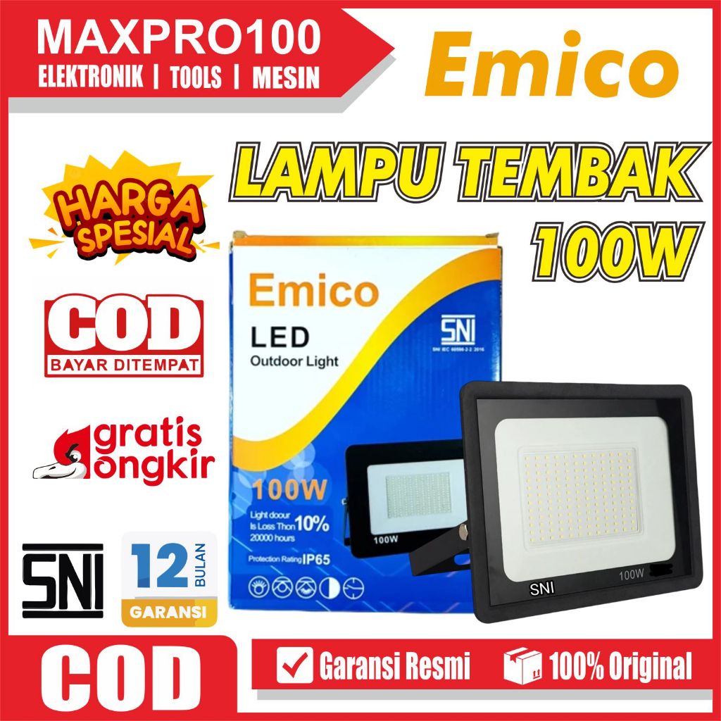 Lampu Sorot LED 100 Watt EMICO Outdoor - Lampu Tembak Lapangan Anti Air IP66
