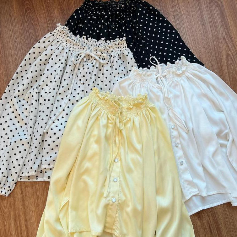 Kanza Kemeja atasan Wanita Blouse Bahan Rayon twill | katun Polkadot