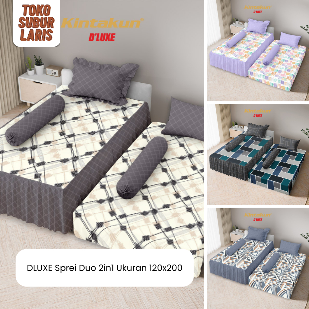 BARU Kintakun DLUXE Sprei 2in1 Single Duo 120x200 Rumbai Fitted Varian Motif- Subur Laris