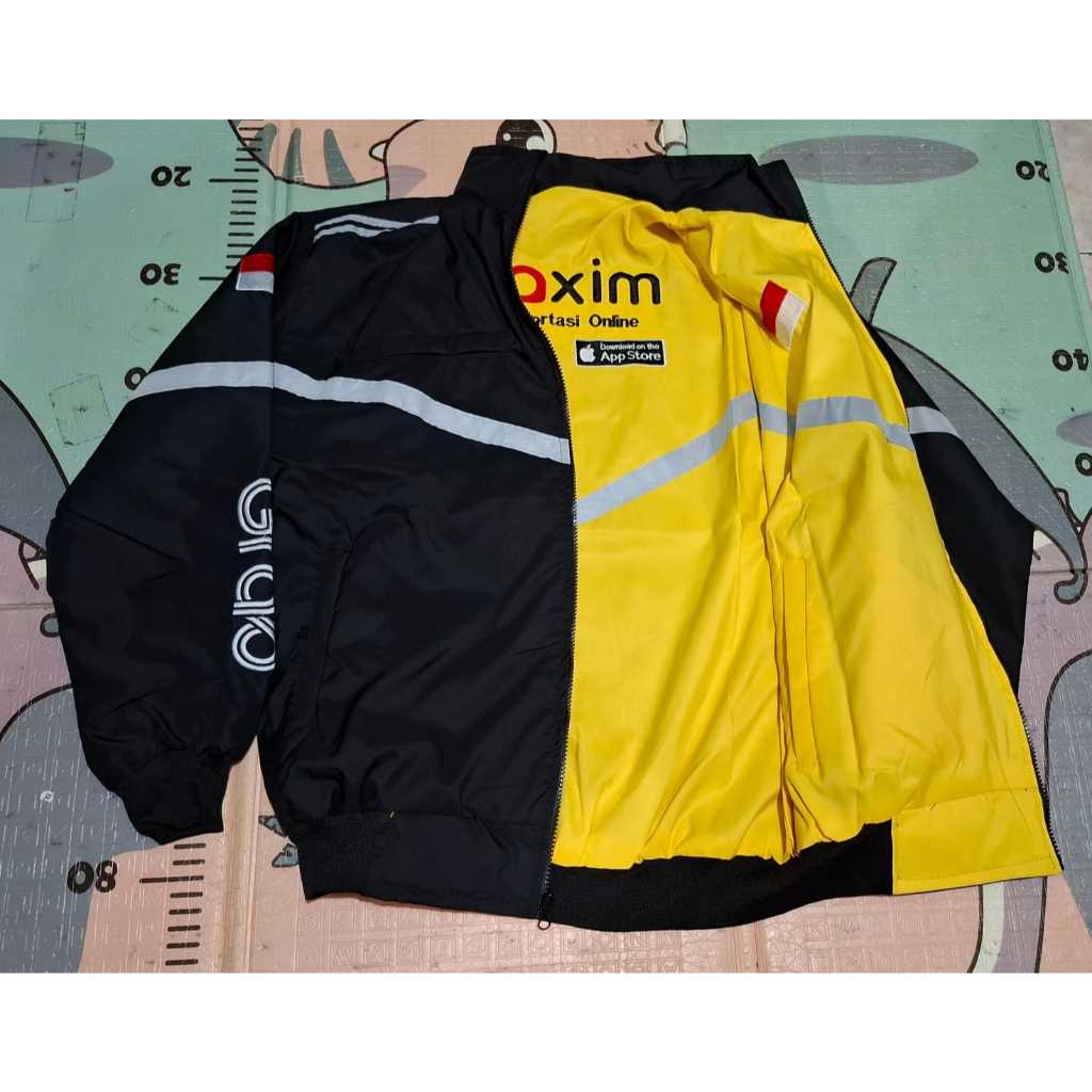 JAKET GRAB HITAM BOLAK BALIK MAXIM FULL KUNING ADA LOGO YPPSI AMAN BUAT VERMUK BORDIR SAKU 6 WATERPR