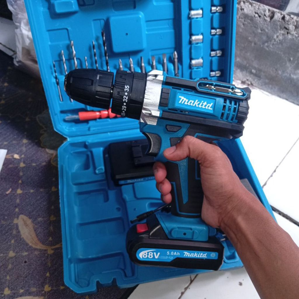 MAKITA Bor Listrik 288V Bor Impact baterai Cordless Untuk Besi Tembok Beton Kayu Mesin Bor baterai