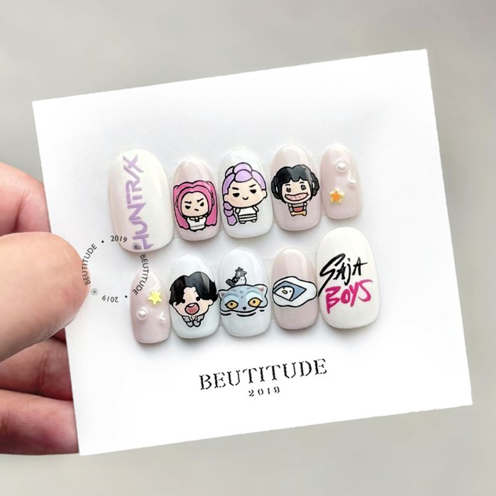 (READY) PREMIUM KPOP DEMON HUNTER PRESS ON NAILS | saja boys rumi, mira, zoey soda pop fake nails cu