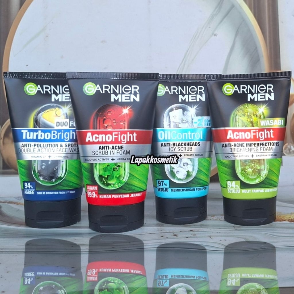 Harga 2 Pcs || Garnier Men Facial Foam 100ml - Turbo Bright, Acno Fight, Oil Control & Wasabi Acno F