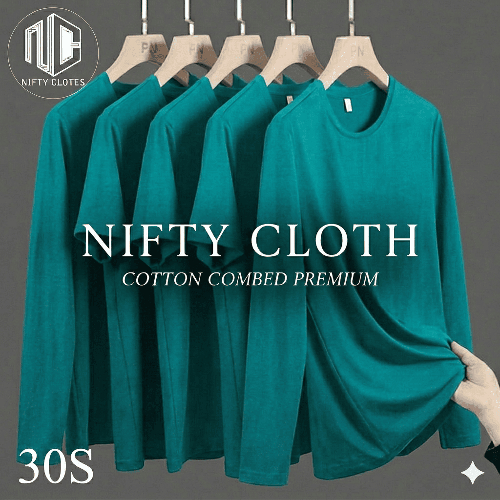 Niftycloth Kaos Polos Dewasa Lengan Panjang Hijau Tosca