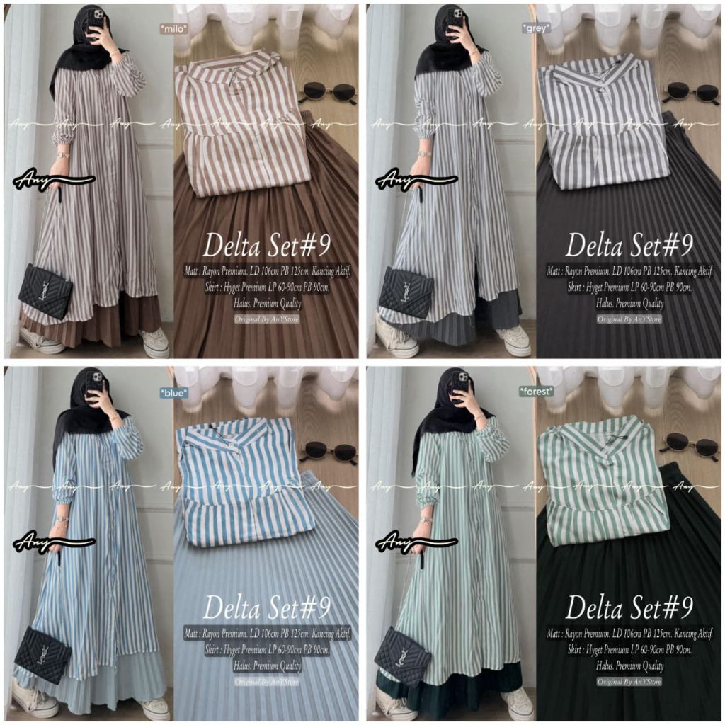 DENZA DELTA ZANETA DELIMA SEREA BAJU SETELAN ROK PLISKET BY ANY // BAJU ATASAN TUNIK KATUN MOTIF GAR