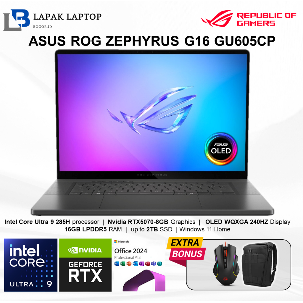 Asus ROG Zephyrus G16 GU605CP Intel Ultra 9 285H Nvidia RTX5070 WQXGA RGB 240Hz Windows 11 Grey