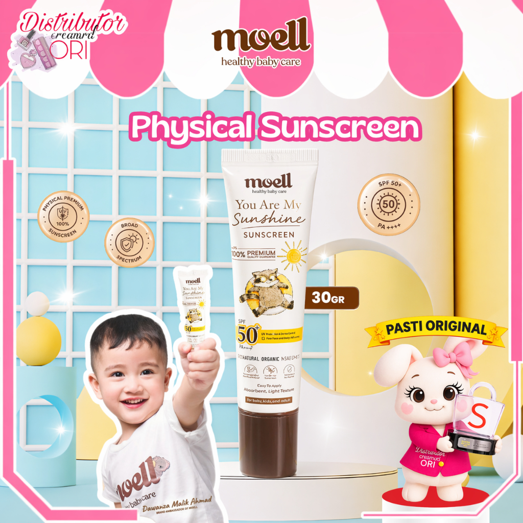 MOELL PHYSICAL SUNSCREEN ANAK & BAYI SPF 50+ (PA++++) TAHAN AIR WATER RESISTANT 30gr