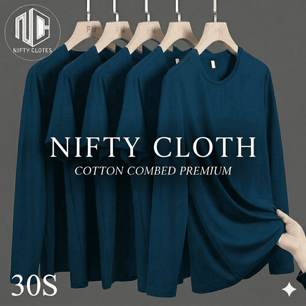 Niftycloth Kaos Polos Dewasa Lengan Panjang Biru Benhur/ Elektrik