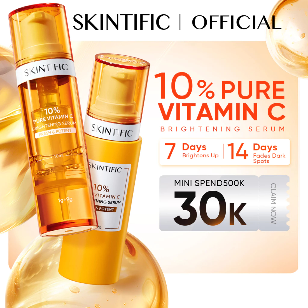 [SKINTIFIC] 10% Vitamin C Brightening Serum|VC Serum Wajah Pencerah Cocok untuk Kulit Berminyak / Ke